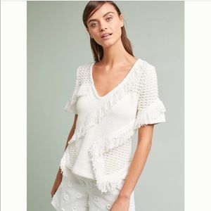 Anthropologie Ivory White Fringe Top